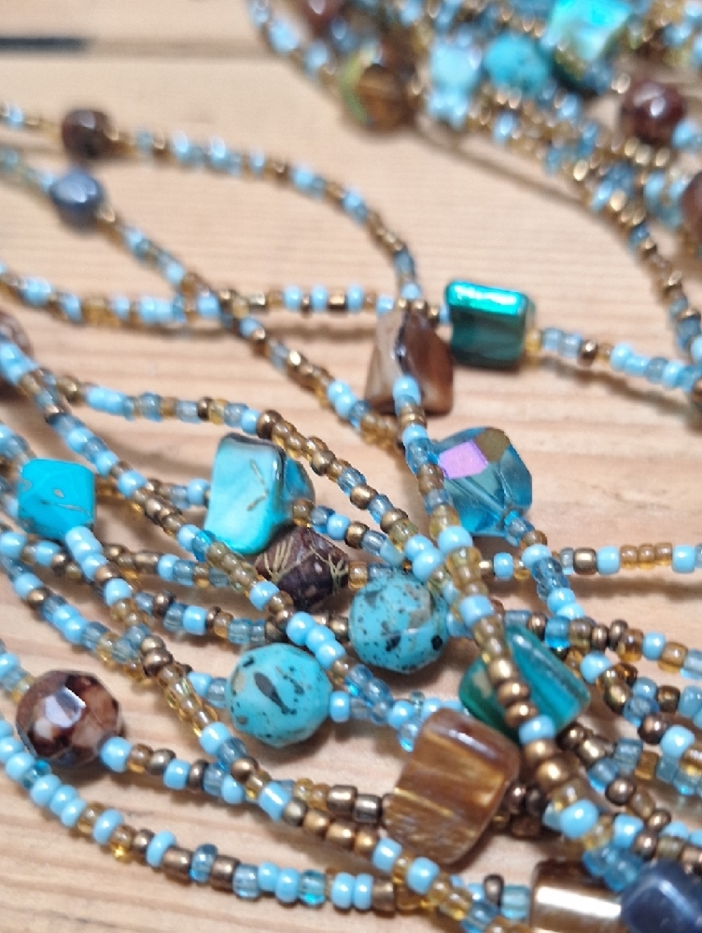 Multi-Strand Turquoise & Brown Beaded Necklace - Bohemian - Picture 10 of 12